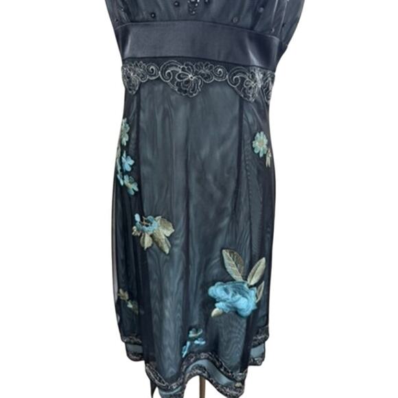 "ADRIANNA PAPELL" VTG Y2K Babydoll Floral Embroidered Dress SZ 6 Dark Fairy Sexy - Picture 2 of 16